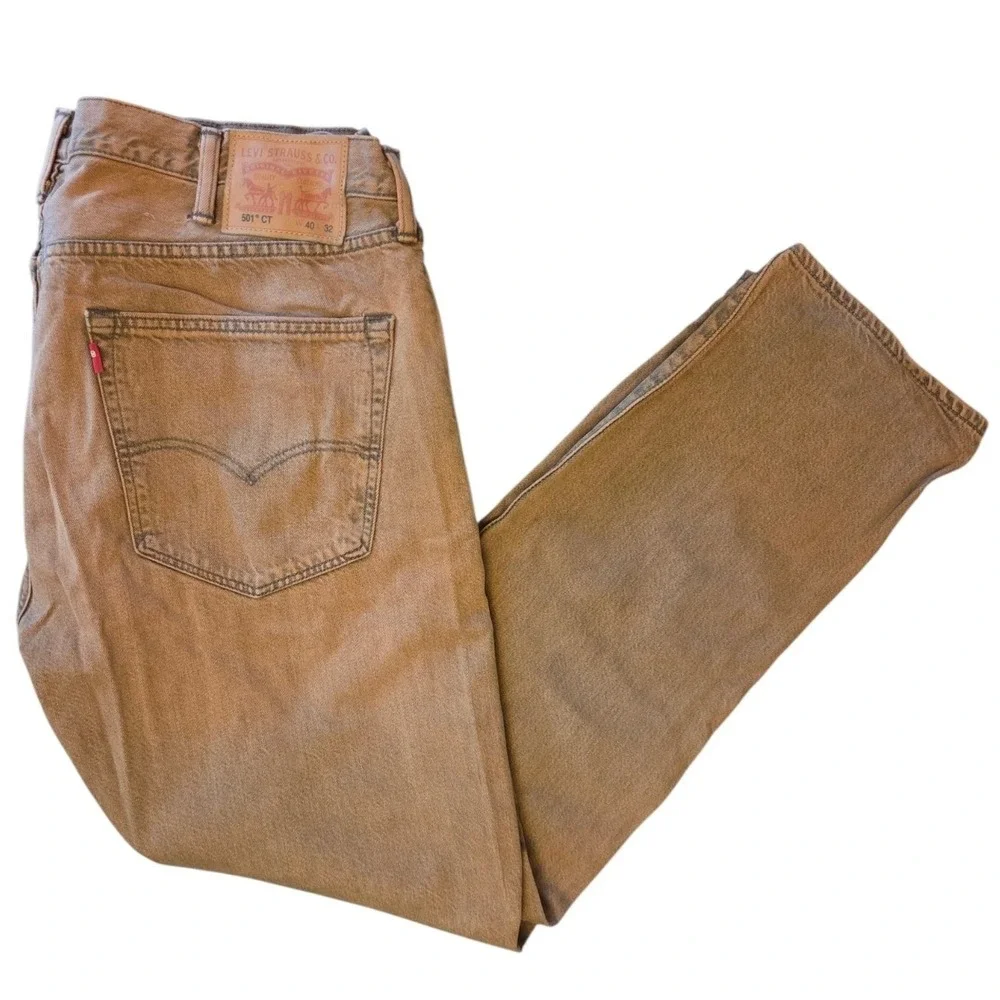 Levis 501 CT Mens Beige Tapered Leg Button Fly Denim Jeans 40x32 Sun Faded